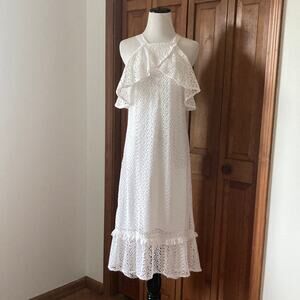 Kaari Blue White Lace Ruffled Dress, Size S